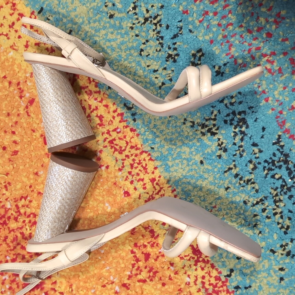 Sam Edelman Cream Strappy Block Heel Sandals Size 11 Minimalist Heels - Picture 3 of 5